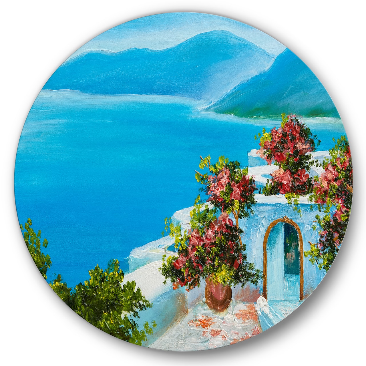 Designart - House Near The Sea Colorful Flowers I - Nautical & Coastal Metal Circle Wall Art